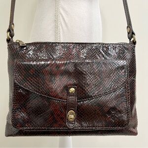 Patricia Nash Snakeskin Leather Kenilworth Large Crossbody Chocolate Brown